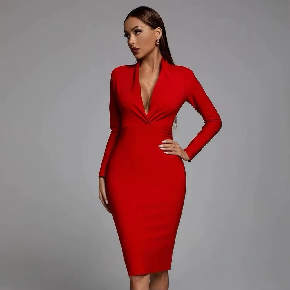 Chic Long Sleeve Red Dress